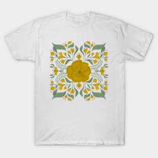 Yellow Boho Symmetrical Floral T-Shirt